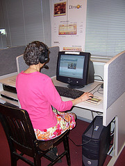 Working at a public library computer