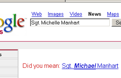 Google search suggestion for Sgt. Michelle Manhart