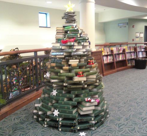 Christmas tree made of green books