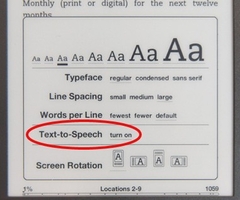 Kindle text-to-speech menu
