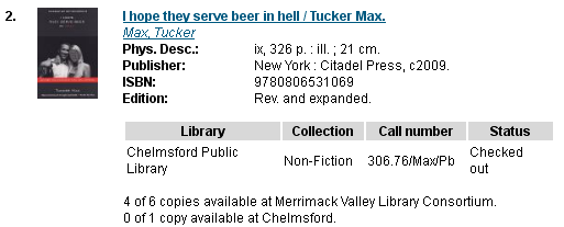 MVLC result for "I hope they serve beer in hell" by Max tucker