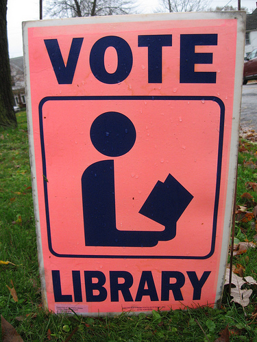 Vote Library lawn sign