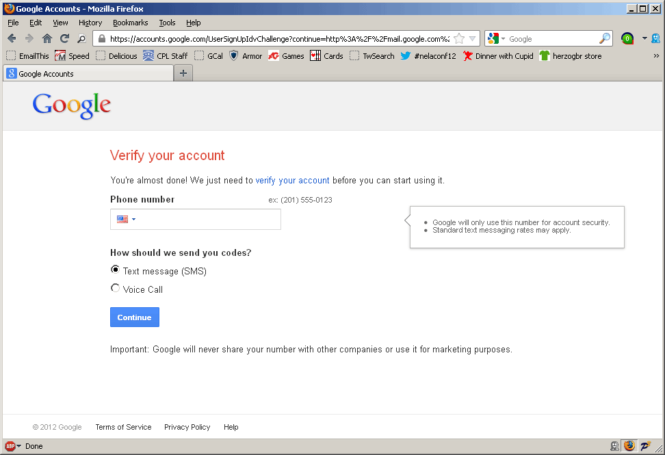 Gmail verification screen
