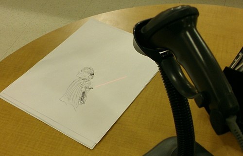 Barcode scanner laser light saber