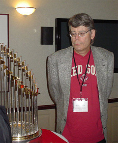 Stephen King with Red Sox World Series trophy